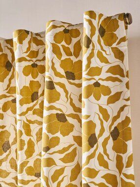 Anthropologie McKenzie Parrott Cotton Printed Floral Curtain, 1 panel